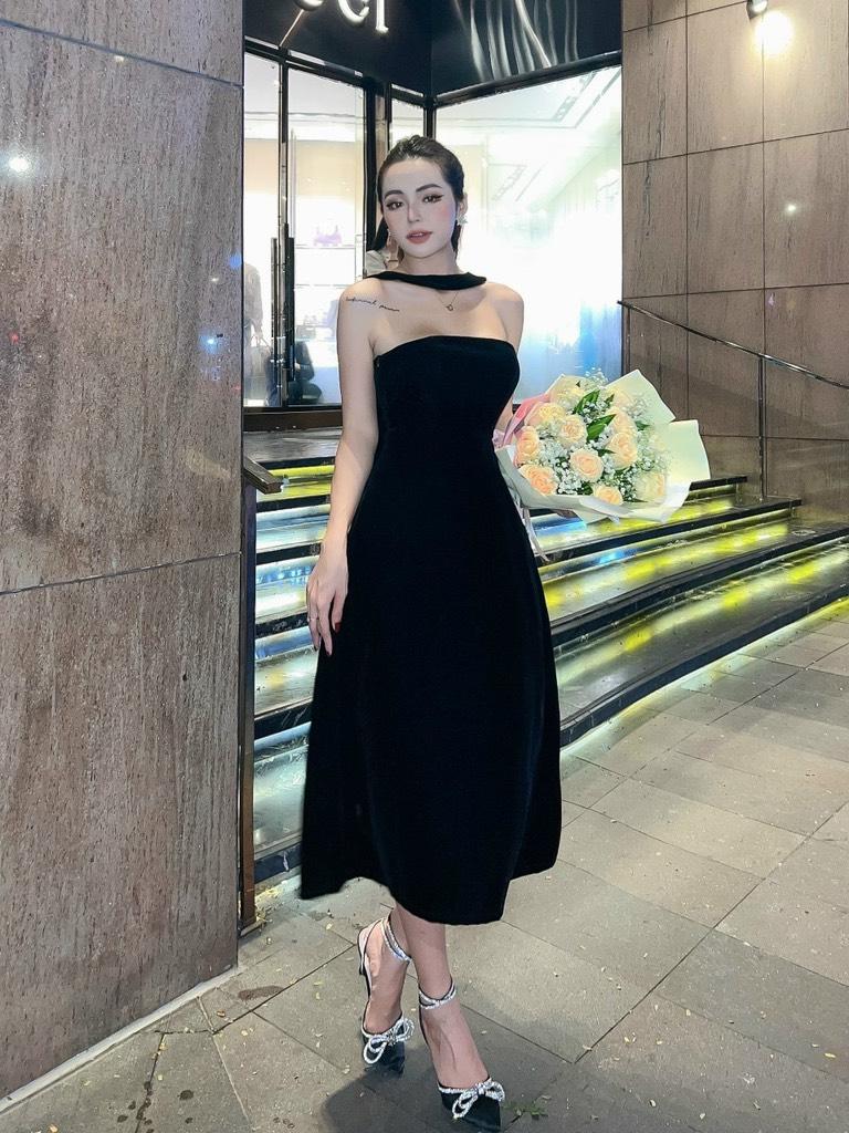 ĐẦM XÒE NHUNG CÚP NGỰC NƠ LƯNG