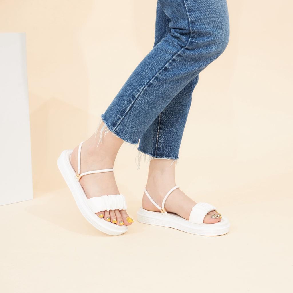 Giày Sandal Nữ MWC 2965 - Giày Sandal Quai Ngang Nhún 2 Trong 1 Đế Bằng Phối Quai Hậu Cao 3cm Siêu Hack Dáng