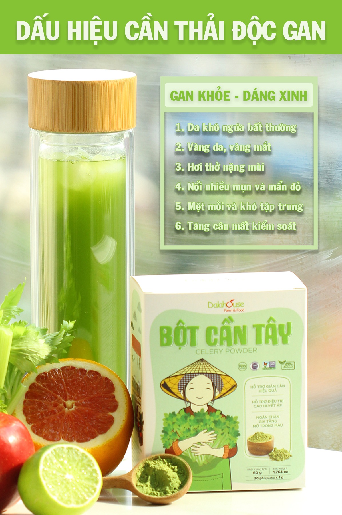 Bột cần tây nguyên chất sấy lạnh Dalahouse 50g - Giúp giảm cân - Thanh lọc cơ thể