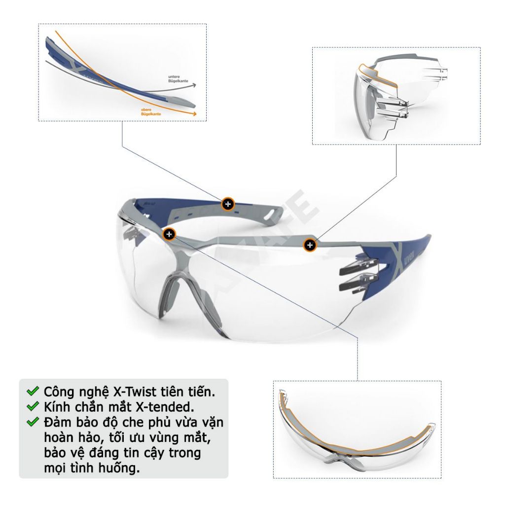 Kính bảo hộ UVEX PHEOS CX2 9198257 Kính chống bụi, chống hơi nước, trầy xước vượt trội, ngăn chặn tia UV, dùng đi xe máy