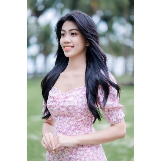 Váy hoa cúc hồng xẻ tà - 22CHIC