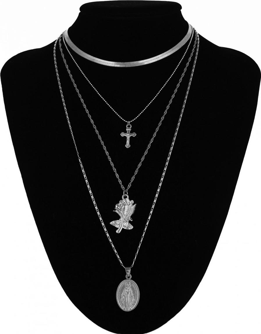 Vòng cổ choker 3 tầng mix Thánh giá và Hoa hồng sexy