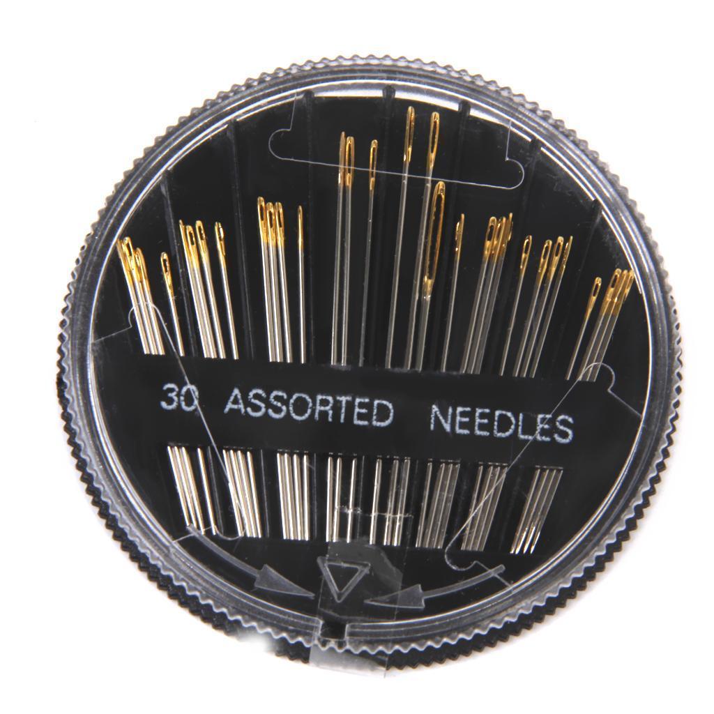 30 Pieces/Set Assorted Repair Sewing Needles Hand Mending Quilting Darning Crafting Craft Quilt Embroidery Leather Tool & 100 Pieces Silver Needle Threader Inserter Wire Bow Sewing Threading