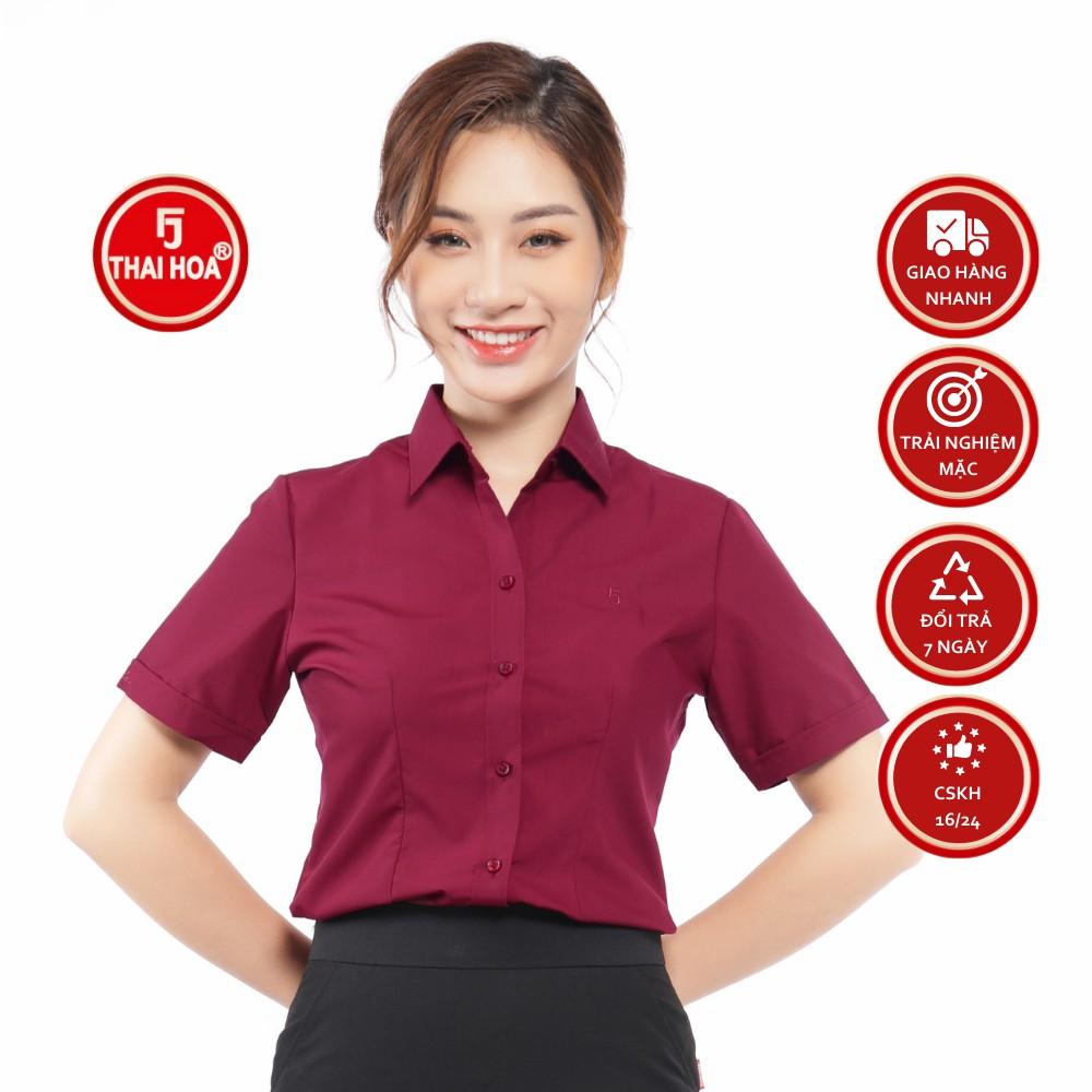 Áo sơ mi nữ Thái Hòa vải cotton thoáng mát màu đỏ N047-12-01
