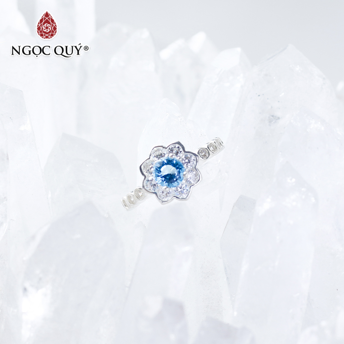 Nhẫn bạc nữ đá Topaz mệnh thủy, mộc - Ngọc Quý Gemstones