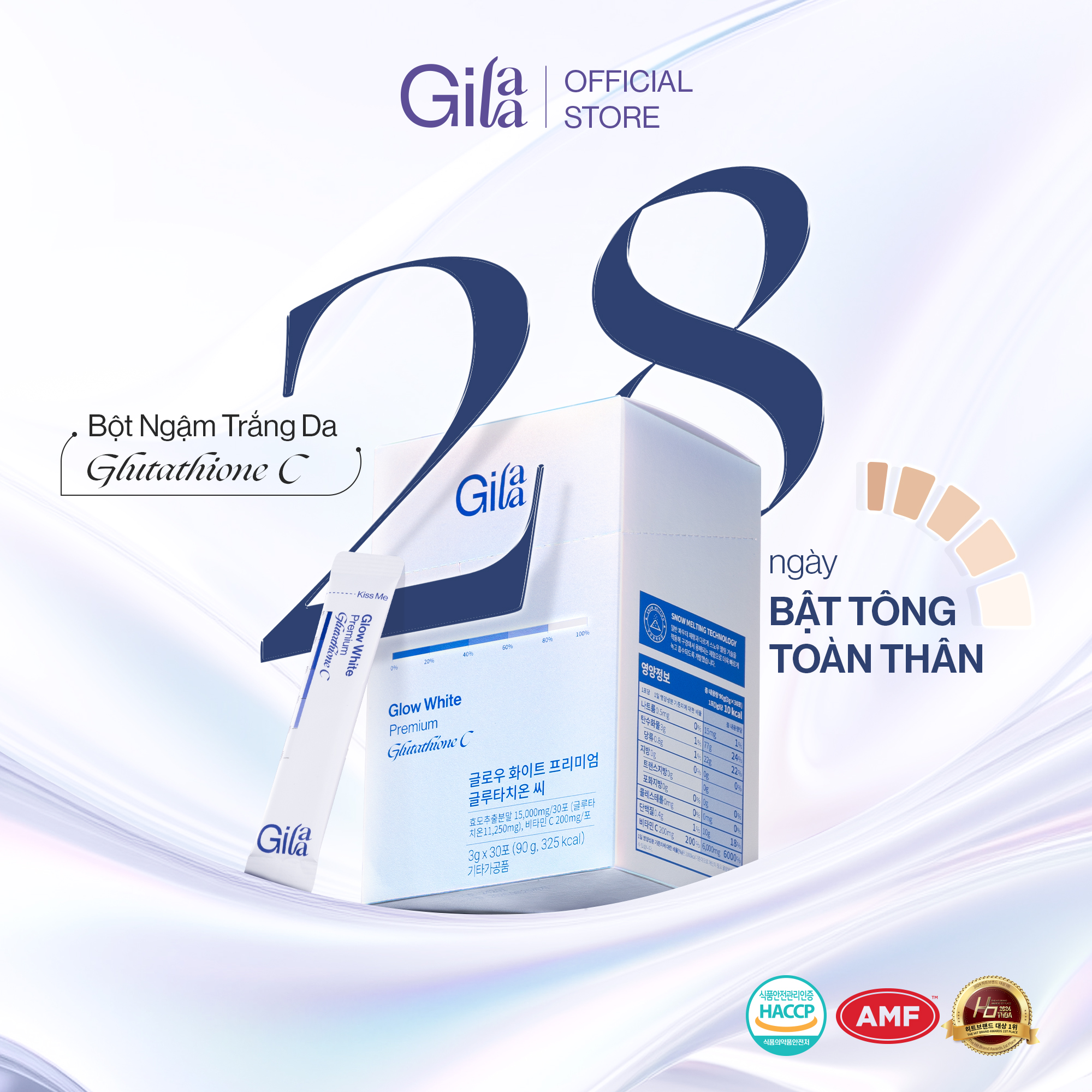 Bột Ngậm Trắng Da GILAA Glow White Premium Glutathione C (3g x 30 gói)