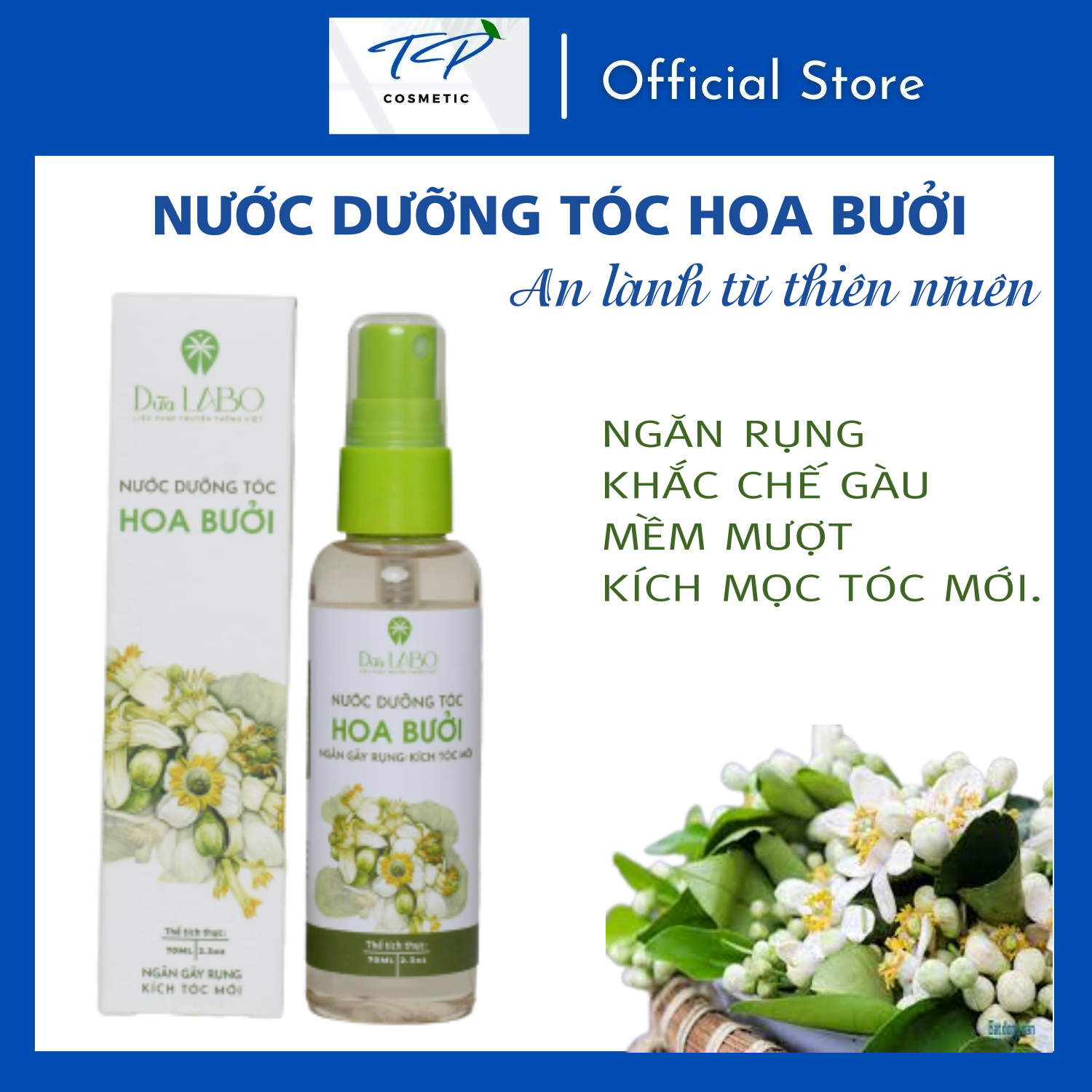 Nước dưỡng tóc Hoa Bưởi 70ml ngăn rụng tóc, kích tóc mới, mềm mượt & vấn vương hoa bưởi