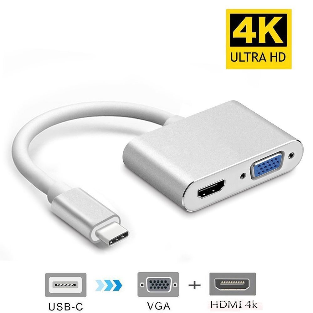 Cáp chuyển đổi hub Type C 4K Vinetteam 4 in 1 Type C ra HDMI VGA USB 3.0 và cổng sạc chuyên dụng cho điện thoại, laptop hỗ trợ chế độ Dex - hàng chính hãng