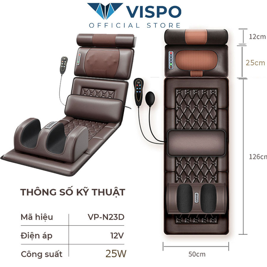 Đệm Massage Toàn Thân VISPO VP-N23D - Máy Massage Cổ Vai Gáy, Lưng, Chân Đa Năng Kết Hợp Nhiệt Hồng Ngoại Giúp Thư giãn, Giảm Căng Thẳng