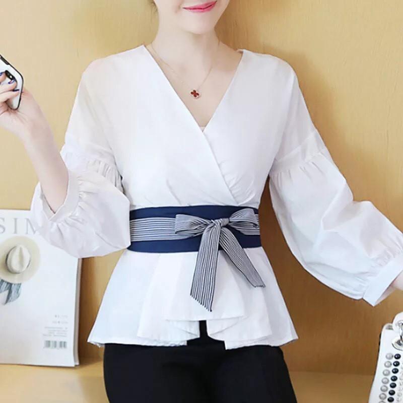Áo Kiểu Nữ Cổ V Phối Màu