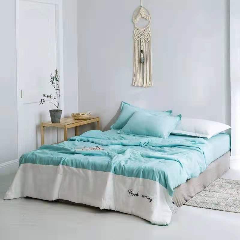 Bộ chăn ga gối 4 món chất liệu đũi silk mềm chăn trần bông sẵn đủ kích thước