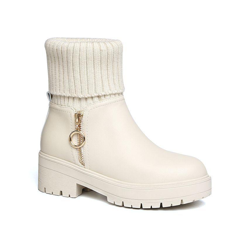 Giày Bốt Martin Da Mềm Đế Dày Lót Lông Cừu Giữ Ấm Thời Trang Thu Đông 2022