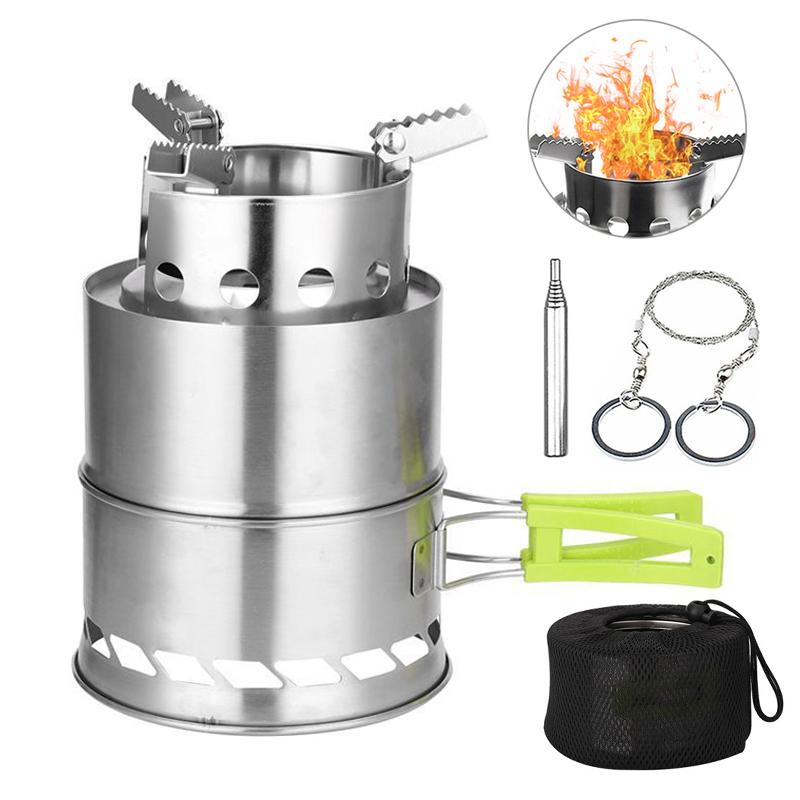 Bếp đốt gỗ với tay cầm có thể gập lại và bộ dụng cụ cưa bằng tay kèm ống thổi lửa