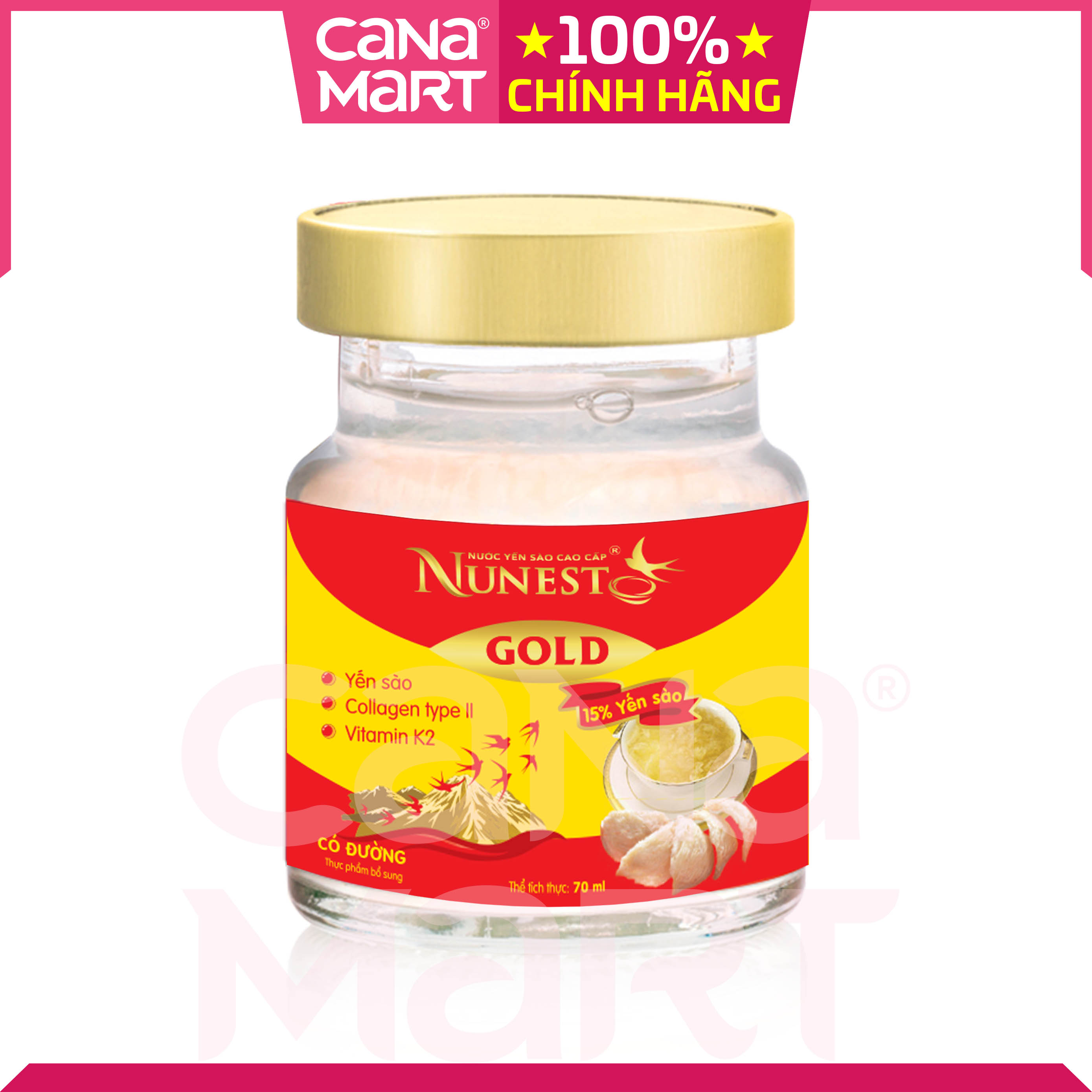 [Lốc 6 lọ x 70ml] Nước yến sào cao cấp Nunest GOLD bồi bổ sức khỏe 15%