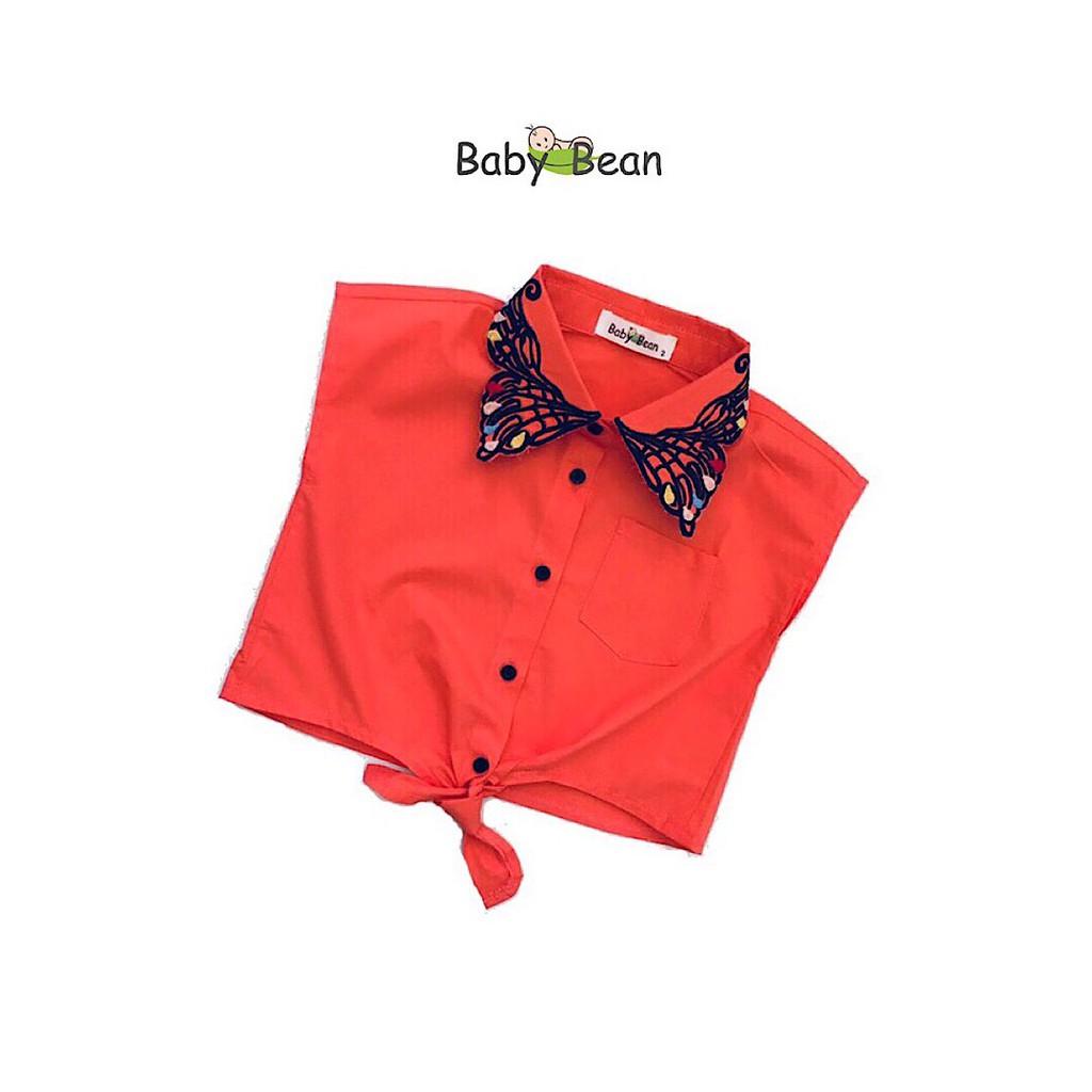 Áo Sơ Mi Croptop Cotton Cổ Thêu Cánh Bướm Bé Gái BabyBean