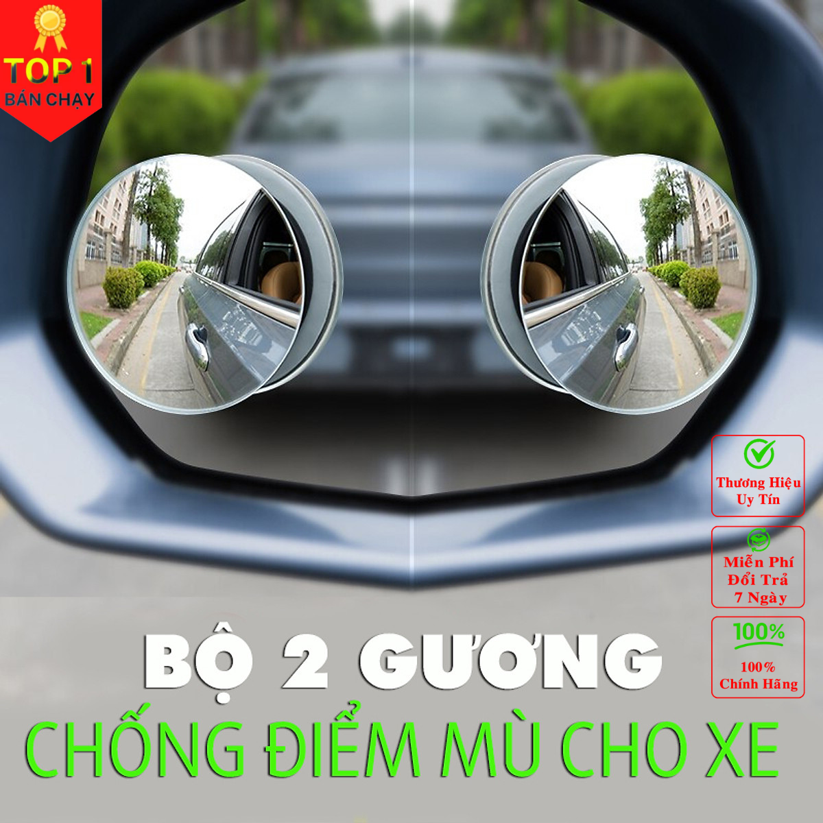 Gương cầu lồi cho xe ô tô, Bộ 2 Gương Cầu Lồi Tràn Viền Xoay 360 độ Gắn Cho Kính Gương Chiếu Hậu Tránh Điểm Mù Cho Xe Hơi, Xe Ô tô - Hàng Chính Hãng dododios