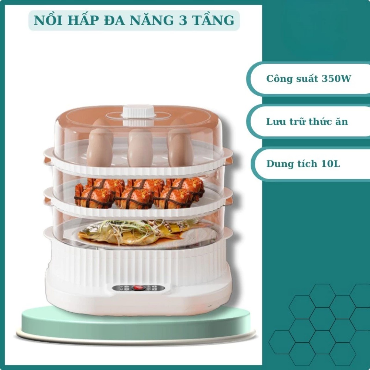 Nồi Hấp Điện 3 Tầng Công Suất Lớn,Dung Tích 10 Lít Hàng Chất Lượng, Giúp Tiệt Kiệm Thời Gian Cho Mọi Gia Đình - Hàng Chính Hãng MINIIN