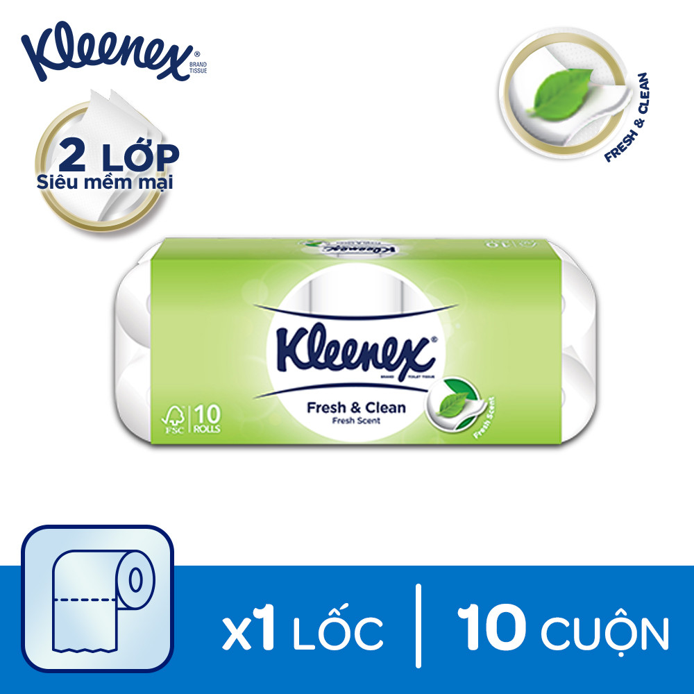 Giấy vệ sinh cuộn nhỏ Kleenex 2 lớp siêu thấm 220x10 tờ