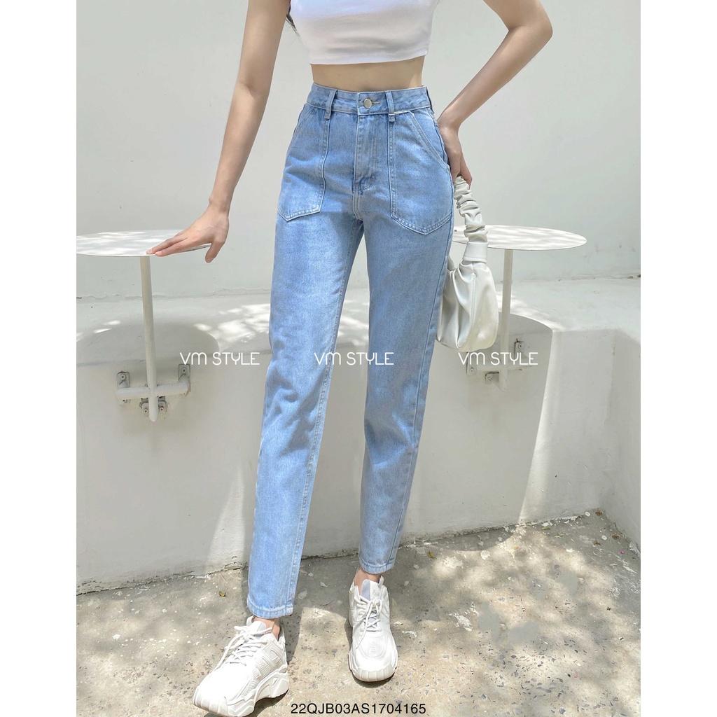 Quần jean baggy nữ VM STYLE lưng cao túi kiểu trơn (không co giãn) D59-N58 22QJB03AS1701