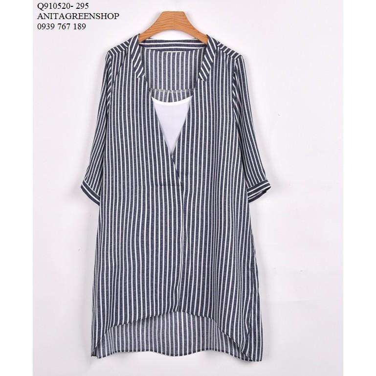Q910520 ÁO SƠ MI SỌC FORM DÀI