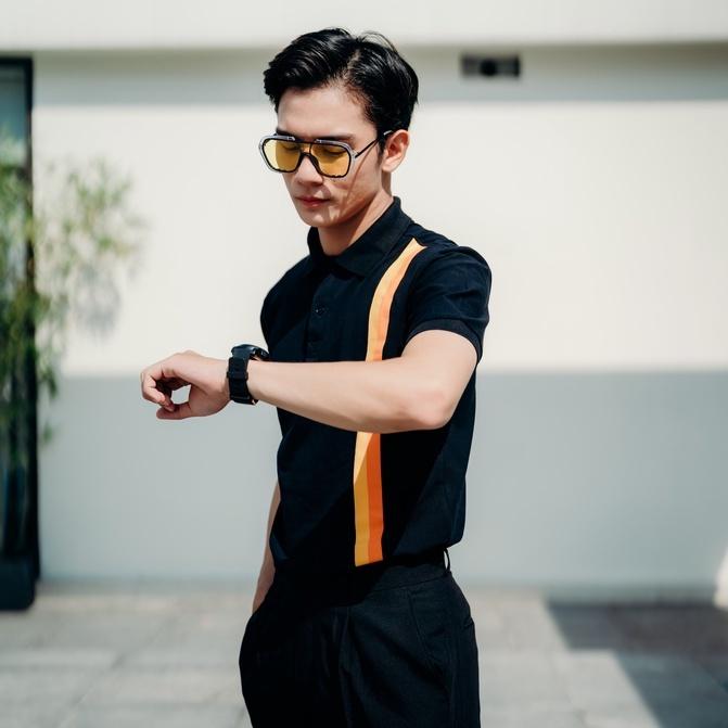 Áo polo nam tay ngắn AREMI, vải CVC màu đen in cao cấp, thiết kế sang trọng APL0068