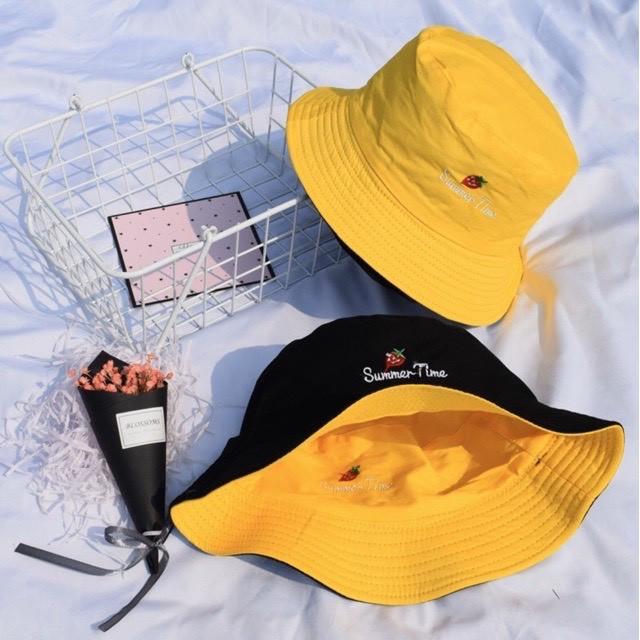 Nón Bucket 2 Mặt Thêu Icon Cute Chất Kaki Dày Nhiều Màu Hot Trend