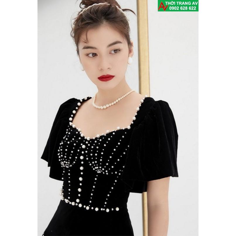 Đầm xòe dự tiệc tay ngắn đính cườm - AV6434