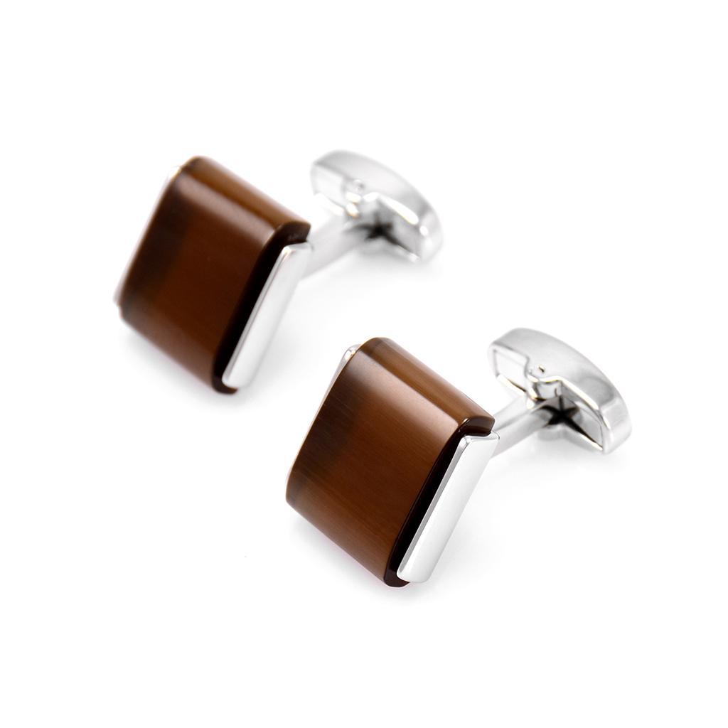 Brown Opal Stone French Cufflinks Business Wedding Shirt Brass Cuff Links