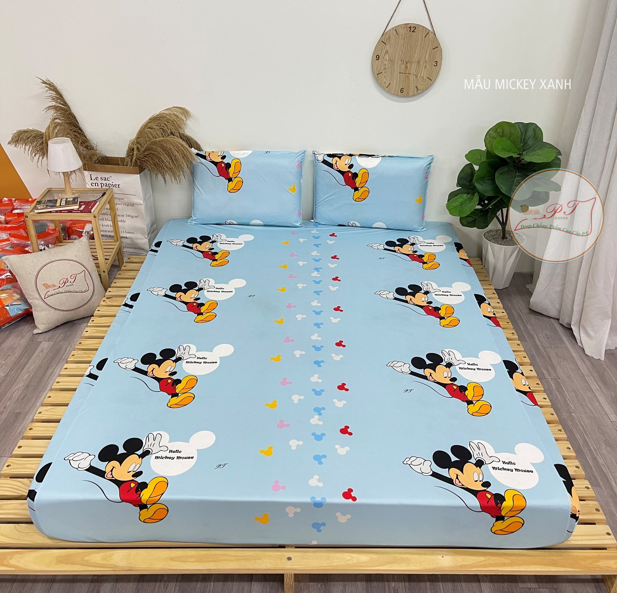 Ga Chống Thấm Cao Cấp PT Mẫu Họa Tiết Mickey Xanh
