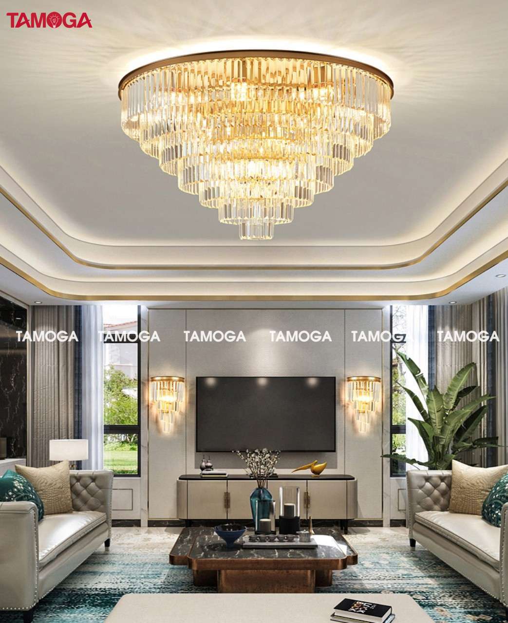 Đèn treo trần pha lê D750mm TAMOGA ARLYS 1039 + Kèm bóng led chuyên dụng