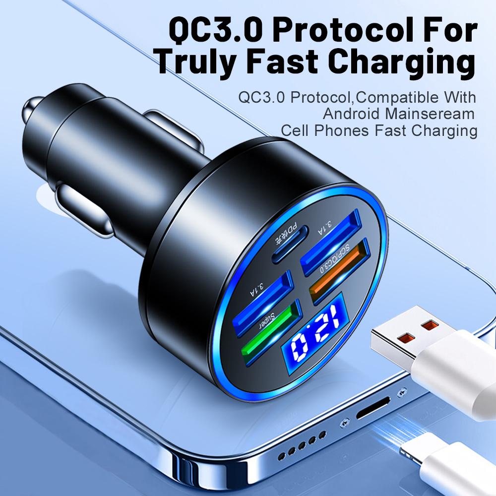 5 cổng Bộ điều hợp phích cắm tự động Sạc LED Digital Digital 15W Sạc nhanh PD USB C với phát hiện điện áp cho máy tính bảng điện thoại di động