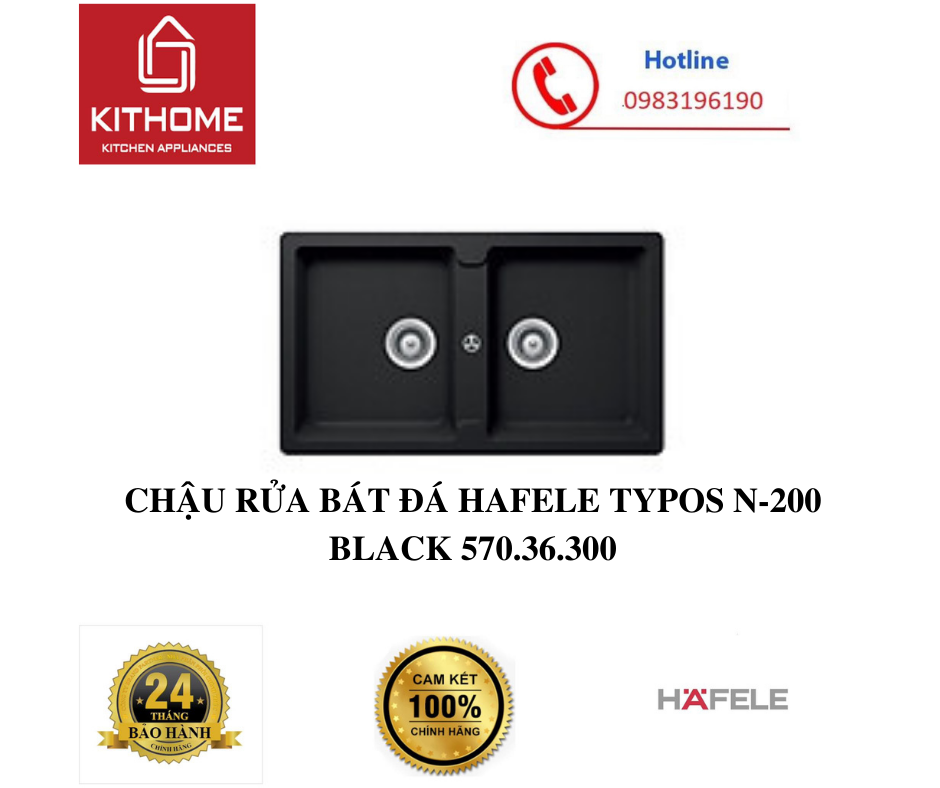 CHẬU RỬA BÁT ĐÁ HAFELE HAFELE CHẬU RỬA BÁT ĐÁ HAFELE HAFELE TYPOS N-200 BLACK 570.36.300 - Hàng chính hãng N-200 BLACK 570.36.300 - Hàng chính hãng