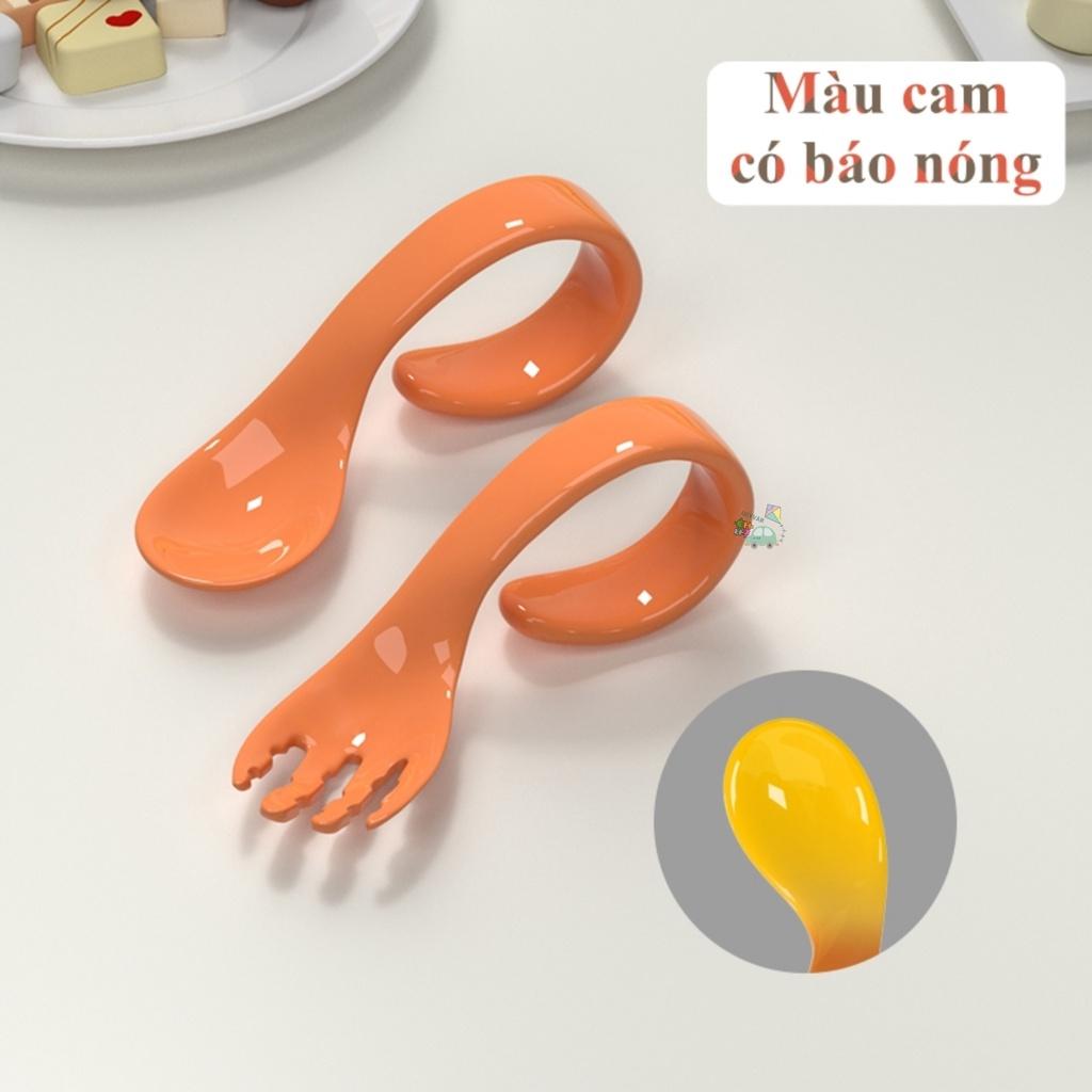 Bộ thìa nĩa tập xúc, bộ muỗng nĩa tập xúc báo nóng đổi màu cho bé tập ăn MISUTA , bộ thìa nĩa báo nóng