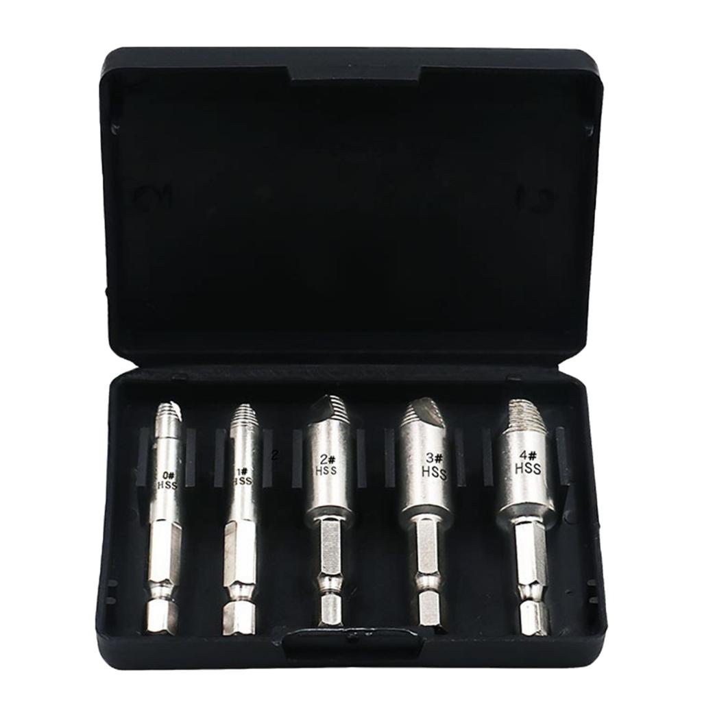 5pcs Hex Shank 1/4 Inch 6.35mm HSS Stripped Screw Extractor Set with Storage Box