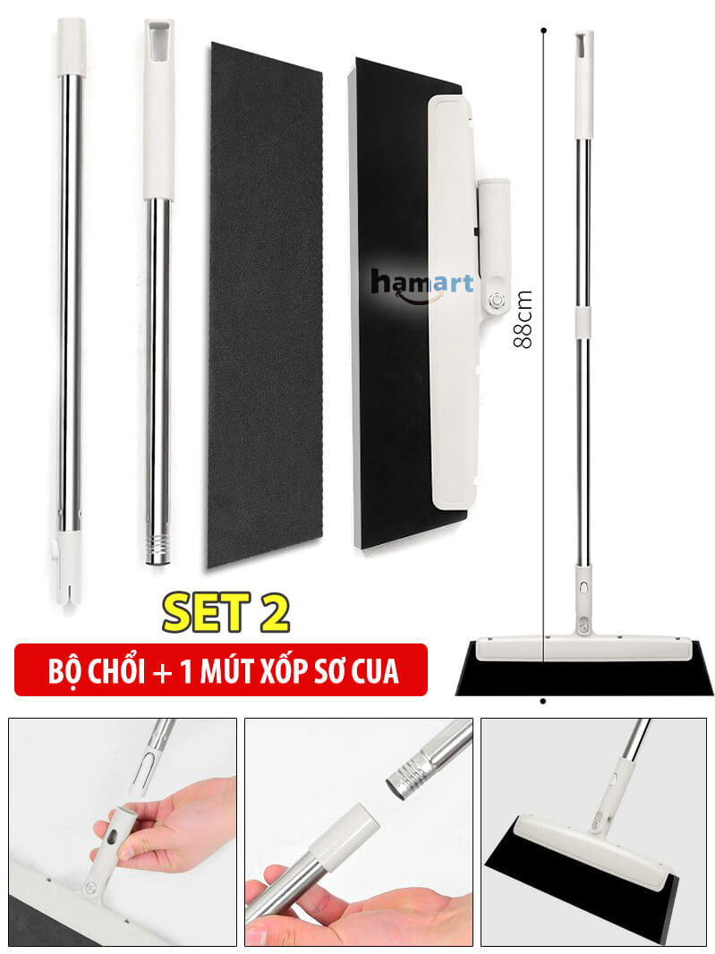 Chổi Gạt Nước Sàn Nhà Lau Kính Cán Dài Đa Năng Hamart Xoay 180º Quét Gầm Giường Gạt Tóc Tiện Lợi