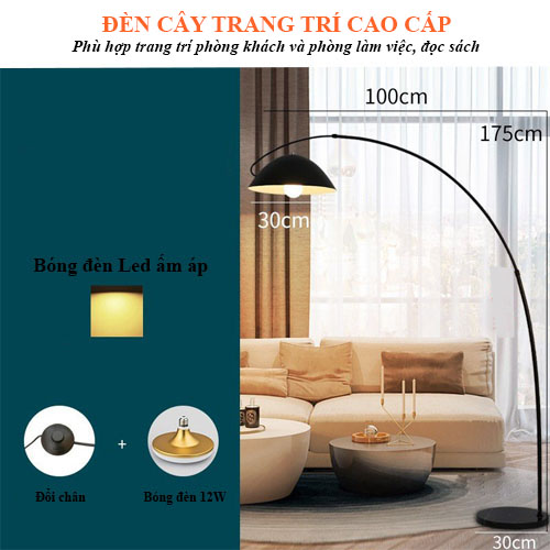 Hình ảnh Đèn Cây Đứng Trang Trí Phòng Khách, Đèn đọc sách decor Phòng Ngủ Kèm Đèn LED - A42