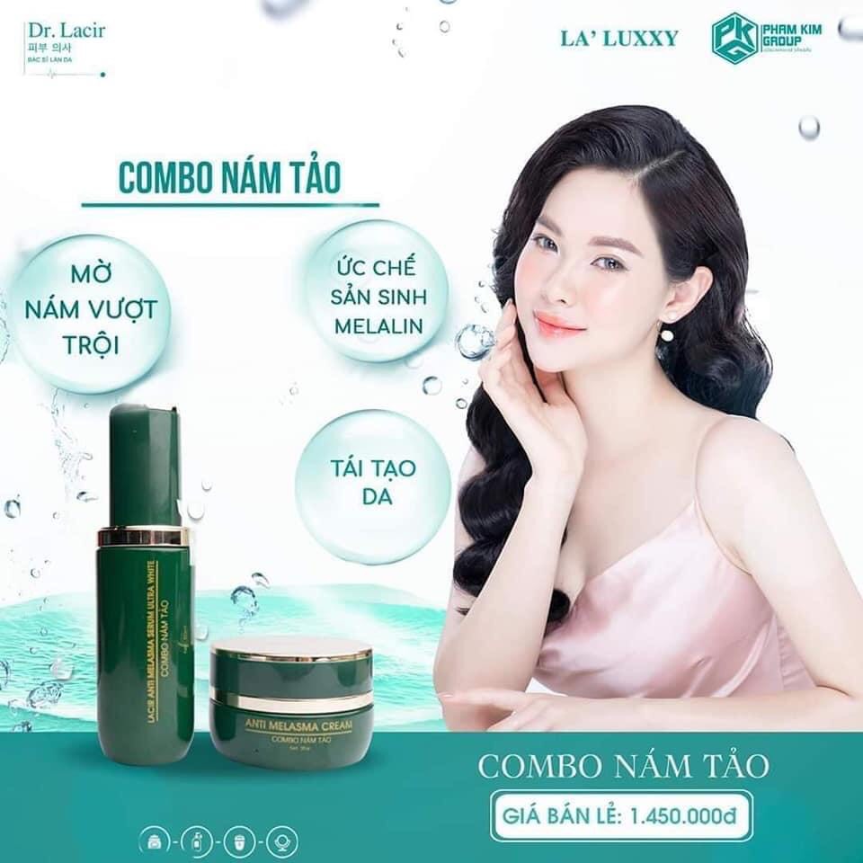 Combo gồm Kem + Serum Nám Tảo La'luxxy Dr Lacir Giúp Giảm Thâm Nám Tàn Nhang, Ức Chế Sản Sinh Melanin, Giảm Quá Trình Lão Hóa (Tặng Mặt Nạ Thủy Tinh) - KN Beauty Cosmetics