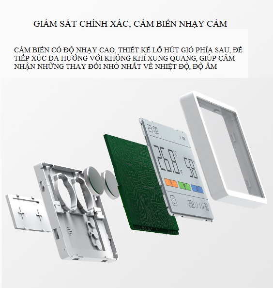 Nhiệt ẩm kế Sothing Duka TH1, đo nhiệt độ, độ ẩm, hiển thị trạng thái, ngày giờ, độ chính xác cao, màn hình LCD 3,67inch