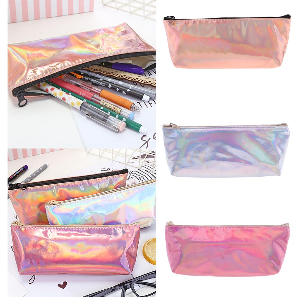 2xSoft Zipper Pouch Pencil Pen Case Holder Cosmetic Makeup Bag Purse Gold