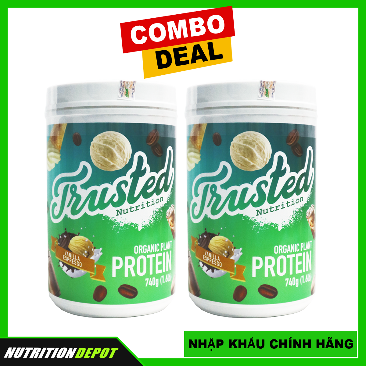 Combo 2 hũ sữa bổ sung Protein Thực vật từ hạnh nhân và đậu tằm Trusted Nutrition Organic - Nutrition Depot Vietnam - Vanilla Espresso