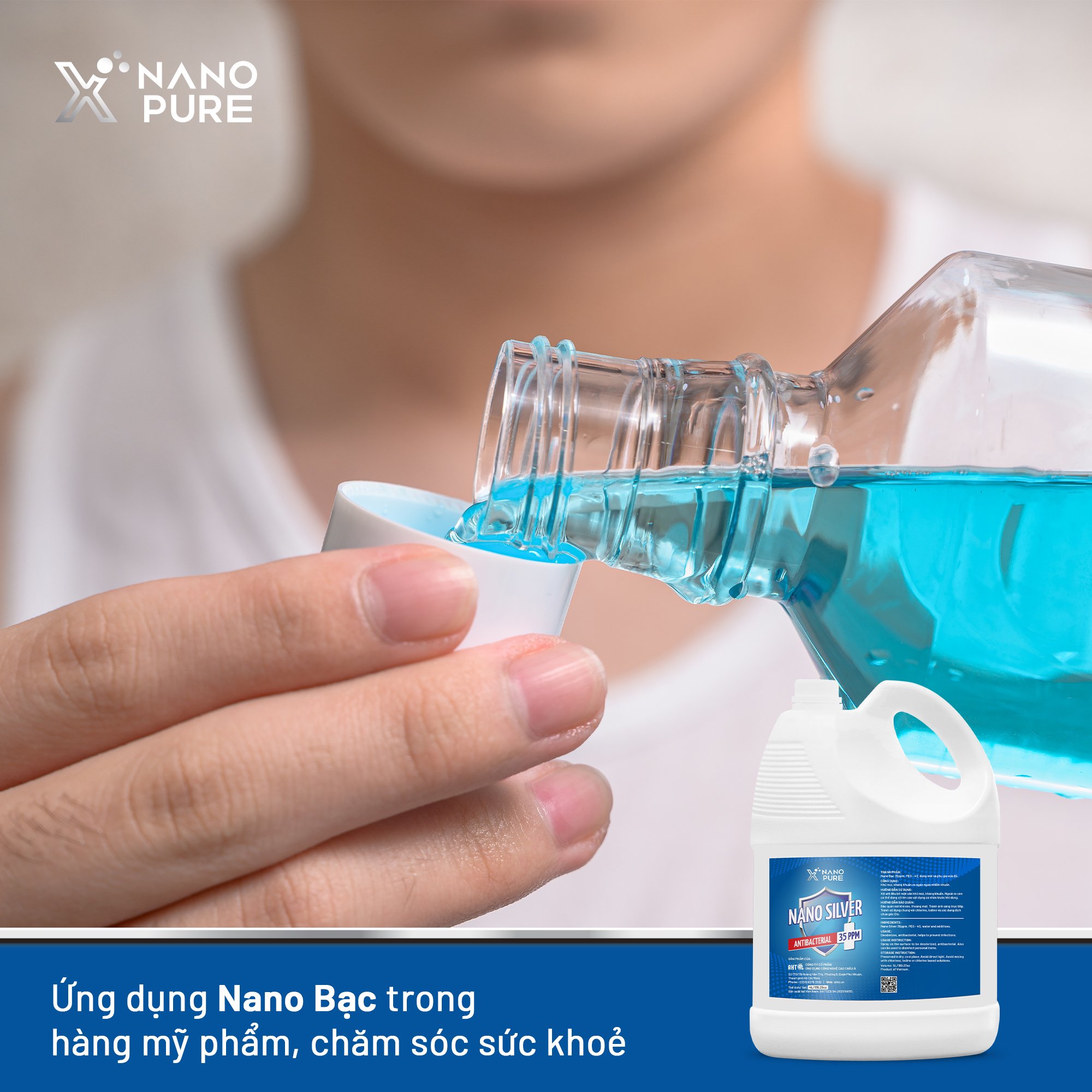 [TẶNG Chai Xịt 500ml] Dung Dịch Kháng Khuẩn, Khử mùi Nano Xpure Nano Silver 35ppm 4L (Không Mùi) Dùng với Máy Phun Sương – Nano Bạc AHT Corp (AHTC)