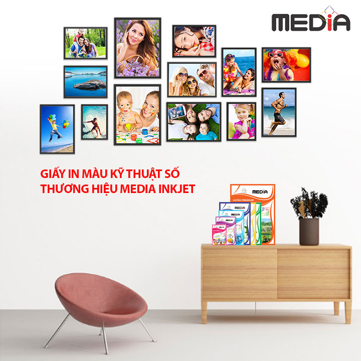 Giấy In Màu Kỹ Thuật Số MEDIA 2 Mặt Lụa (Semi Glossy) Khổ A4 (210 x 297mm) Định Lượng 160/230/260gsm 50 Tờ, Dùng In Ảnh Màu & Tài Liệu Màu - Hàng Chính Hãng