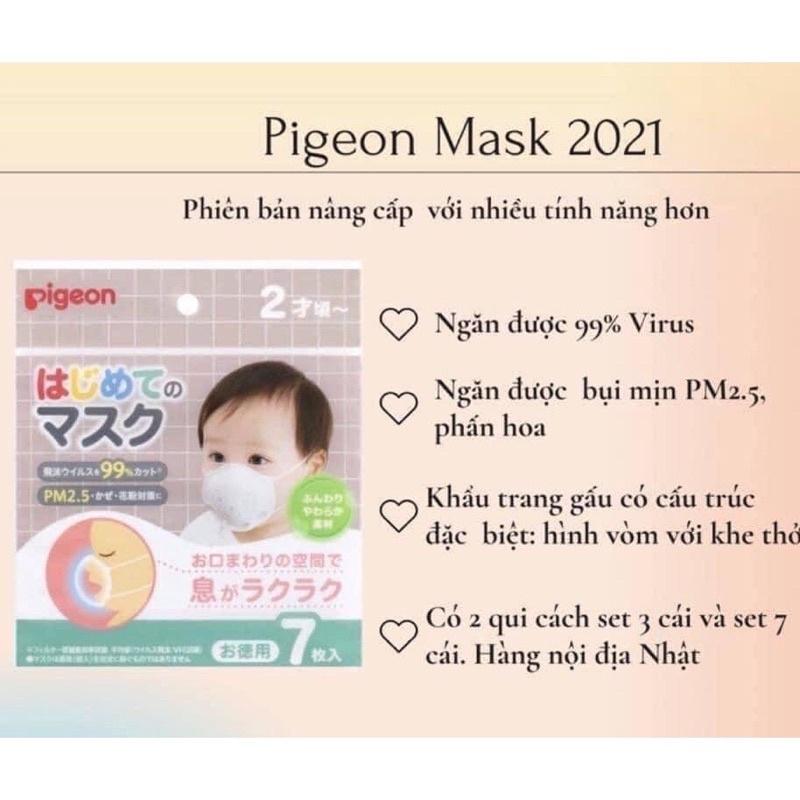 Khẩu trang gấu cho bé Pigeon 3 lớp, khẩu trang trẻ em kháng khuẩn 12m