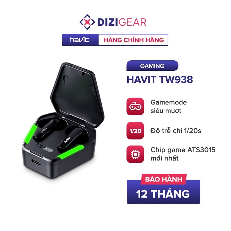 Tai Nghe Gaming True Wireless HAVIT TW938 Bass Chất Game Mượt, Chip ATS3015 Giảm Độ Trễ 50ms - Hàng Chính Hãng