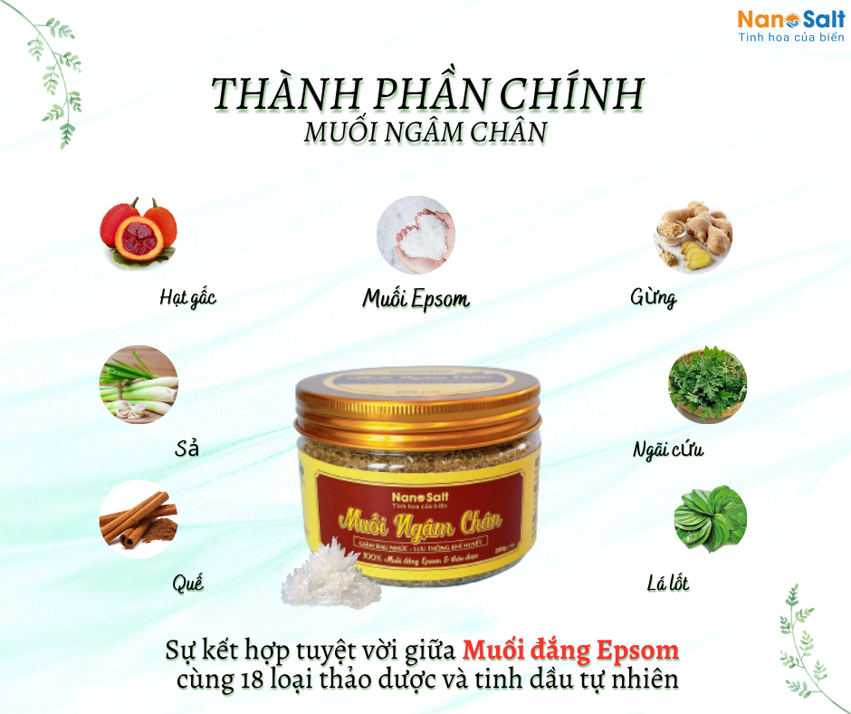 Muối Ngâm Chân Nanosalt Giảm Đau Nhức Xương Khớp, Ngủ Ngon (Lọ 280gr)