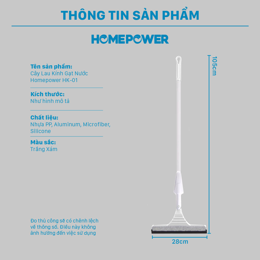 Cây Lau Kính Gạt Nước Homepower HK-01, Cây Gạt Kính Thông Minh Đầu Lau Đàn Hồi