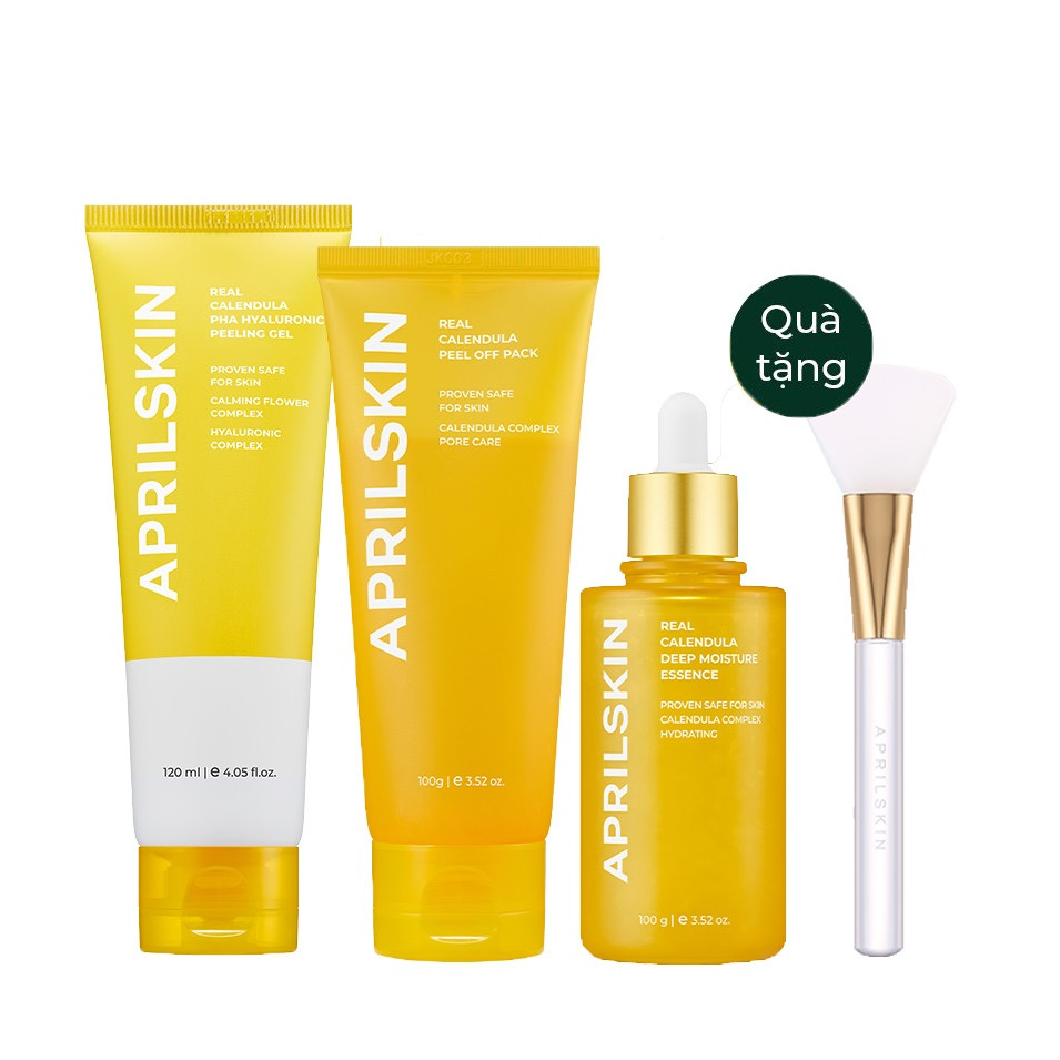 Set 3 Bước Peel &amp; Mịn Da Hoa Cúc Aprilskin( Peeling Gel 100ml + Peel Off Pack 100ml + Calendula Essence 100ml) + Tặng Kèm Cọ Real Jelly Brush