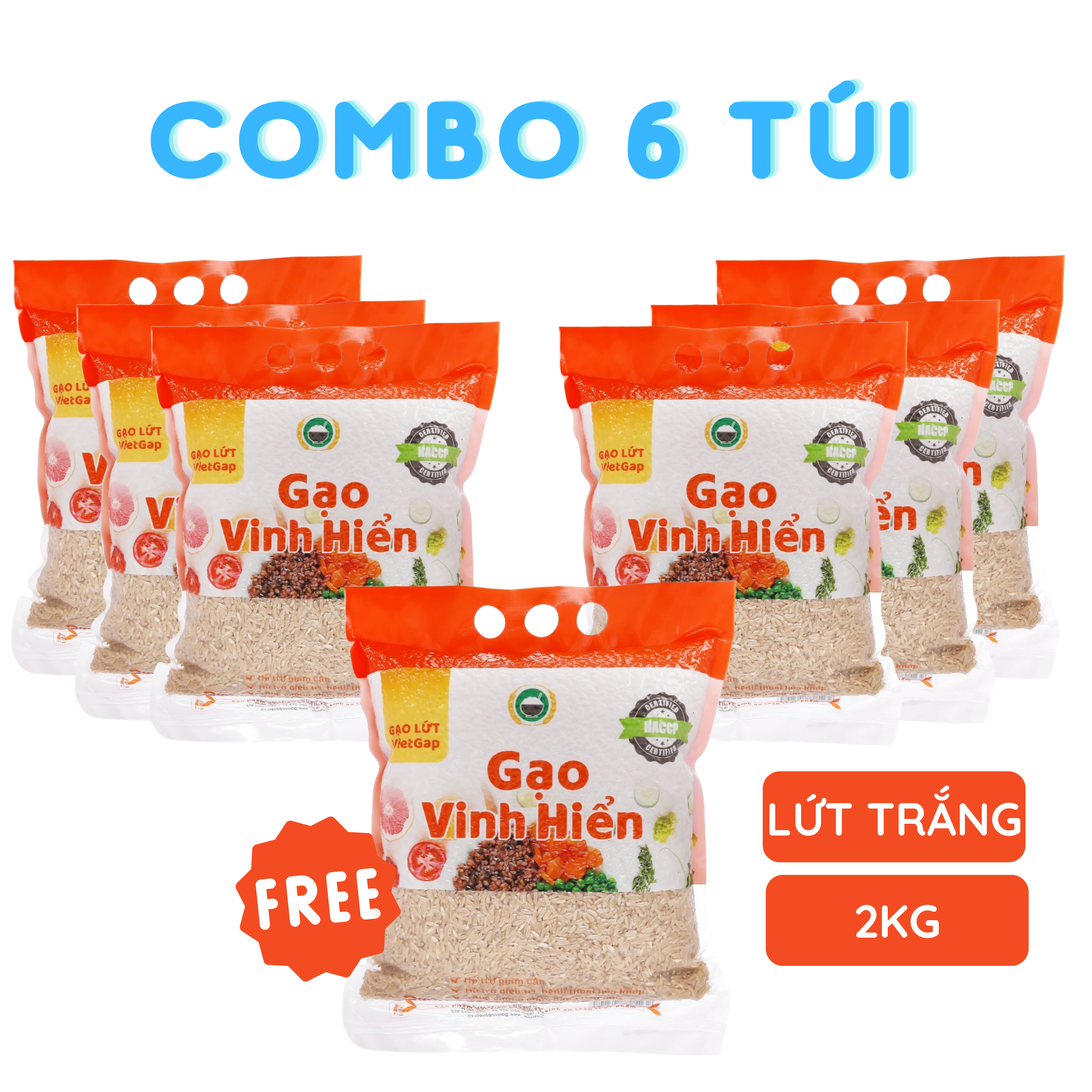 Đặc sản Tiền Giang - Combo 6 túi Gạo Lứt VietGAP 2kg tặng thêm 1 túi Lứt VietGAP 2kg - Đạt chuẩn VietGAP và OCOP 4 sao