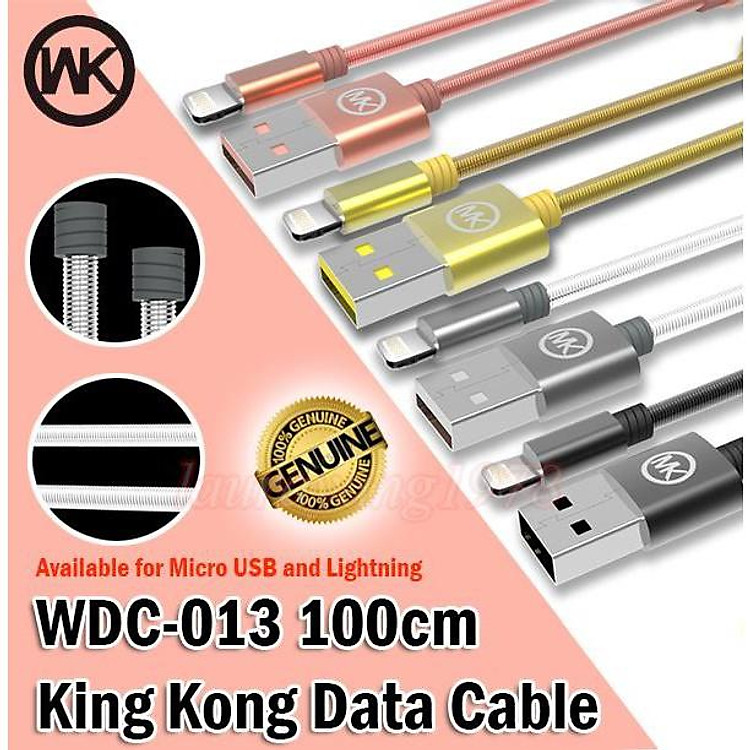 Cáp sạc hỗ trợ sạc nhanh cao cấp WEKOMe WDC - hộp kim loại, thân dây dù chống gẫy độc đáo - Hàng chính hãng