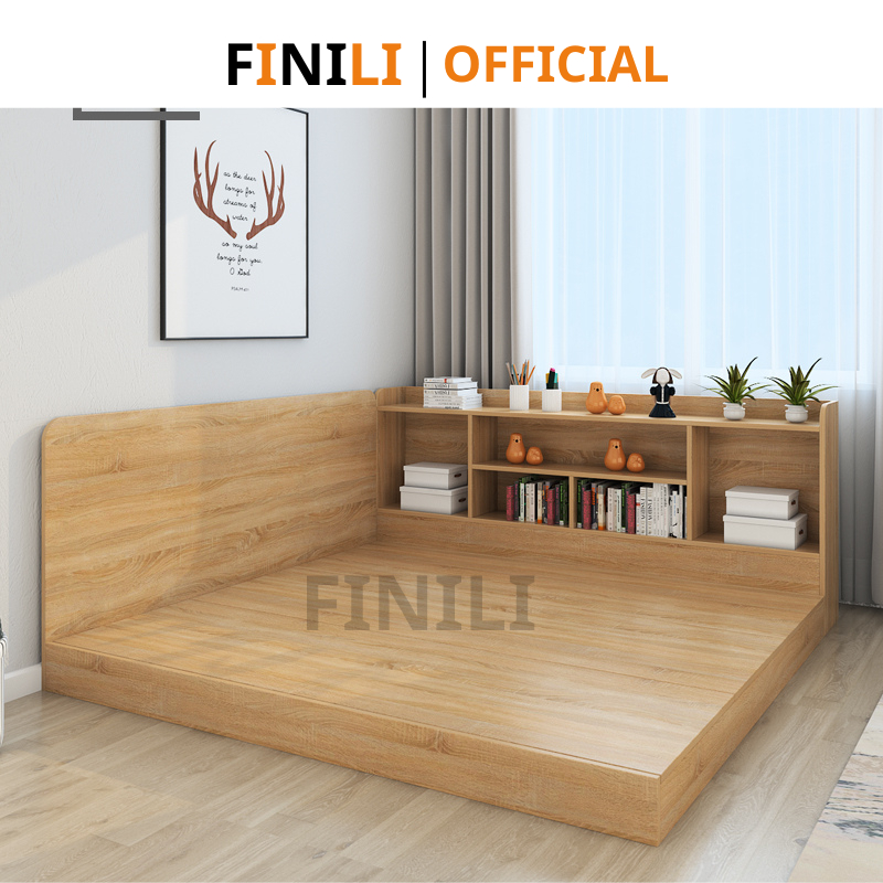 [FREESHIP TPHCM ]Giường ngủ bệt kèm kệ sách kiểu nhật thương hiệu FINILI cho nhà ở, căn hộ, home FNL0902